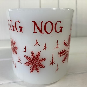 Mug, Egg Nog, Snowflake, Milk Glass, Oven Proof,  Vintage, Country kitchen, Coffee, Anchor Hocking, Atomic, Fire King, Cup