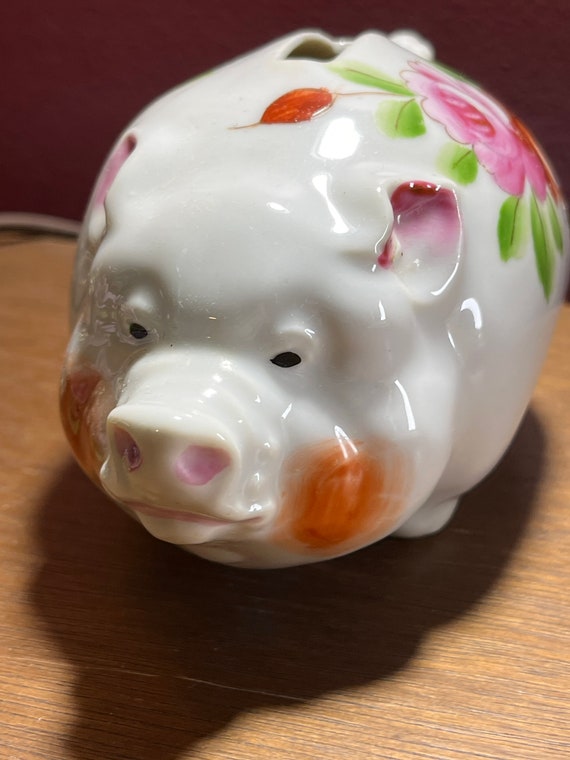豚の貯金箱 ヴィンテージ 磁器 日本製 ヴィンテージ 手描き 花 豚の貯金箱 ヴィンテージ 磁器 日本製 ヴィンテージ 手描き 花