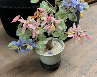 ヴィンテージ銅線盆栽彫刻：北京ガラスの花、青磁の鉢 - Etsy 日本