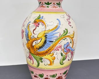 [イタリア製] ヴィンテージ　マジョルカ　陶器花瓶 大型カポディモンテ・マジョリカ花瓶 ヴィンテージ イタリア製 手描き