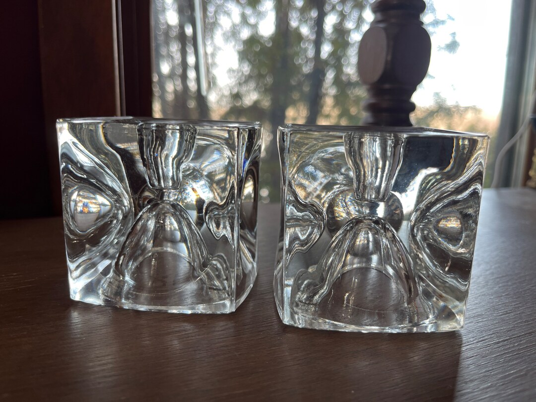 Candleholder Glass Ice Cube Candle Holders Block Candle Sticks Etsy