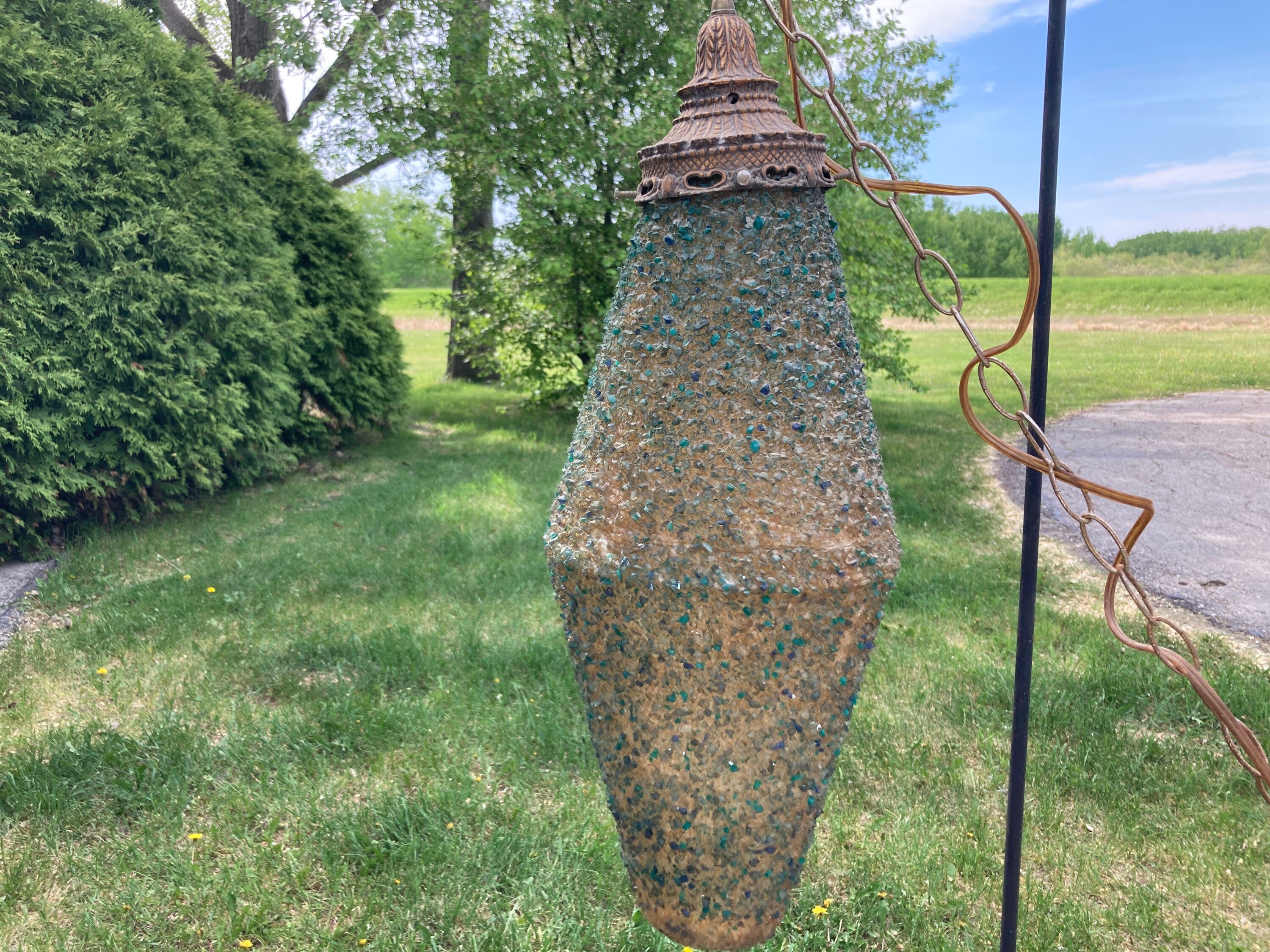 Swag Lamp Spun Glass Pebble swag lamp Hanging Light Etsy