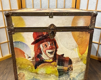 Baule da clown, baule da pavimento vintage anni '80, in pannelli truciolari quadrati