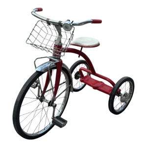 Tricycle Bike Vintage Children’s CCM tricycle Red White Chrome Canada Kids Bike Garden Art MCM 1960s