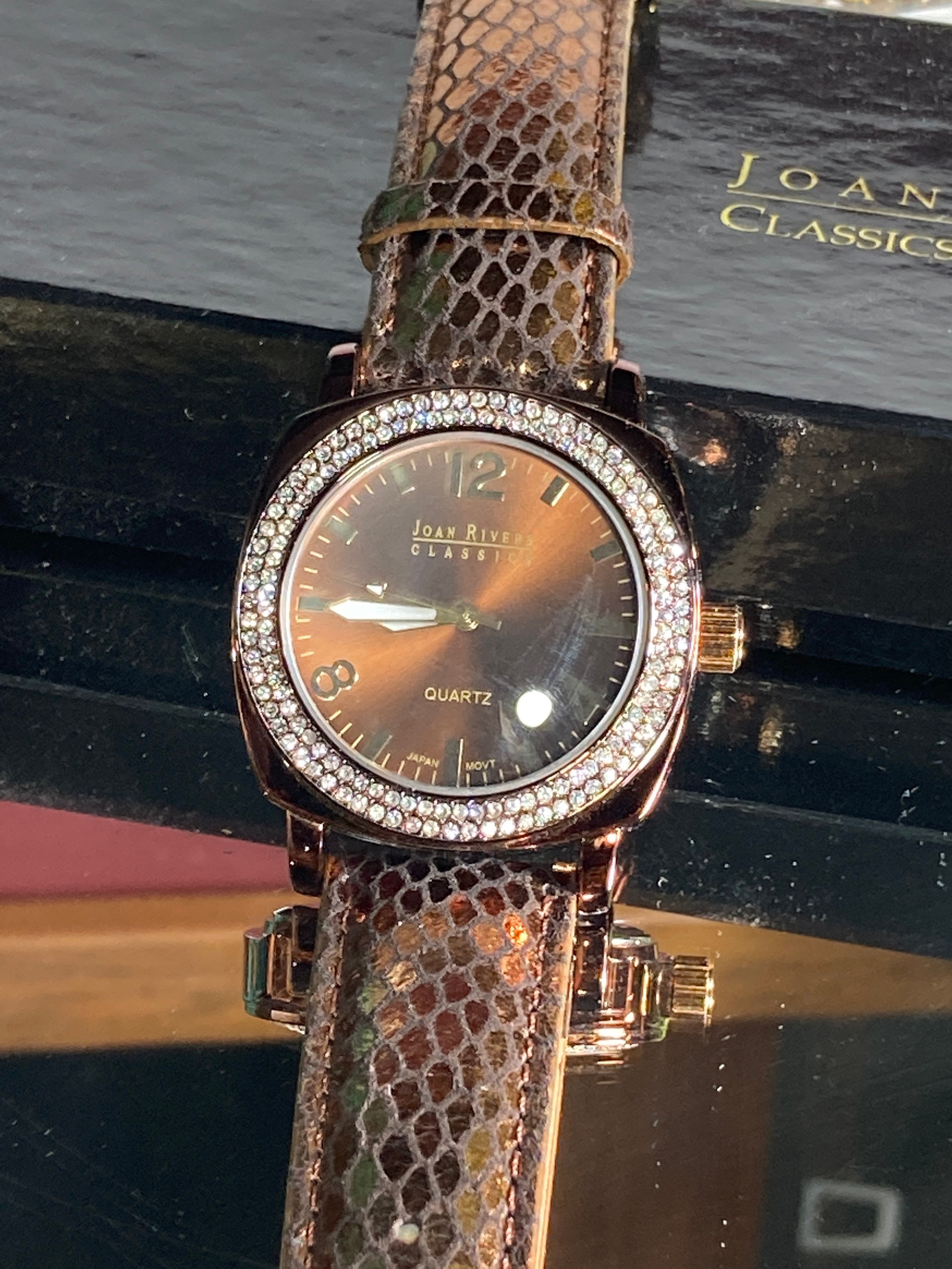 VTG NWOT Joan Rivers gold /beige Snake skin Wrist Watch Vintage Joan Rivers Watch: Copper Faux Snakeskin Band  main image 3