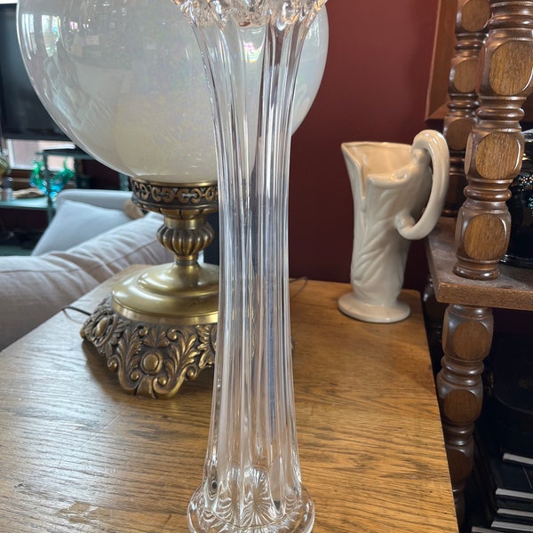 Vase Stretch Glass Clear Fostoria Footed Base  Art Glass Art Nouveau MCM Vintage Swung Antique Circa 1800-1900s EAPG