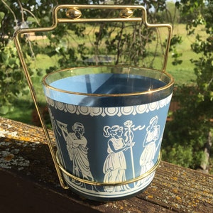 Ice Bucket and Caddy, Jeanette Glass, Hellenic, Greek, Roman, Greco, Wedgewood, Jasperware,  Glasses, Tumbler, Water Glass, Vintage, MCM