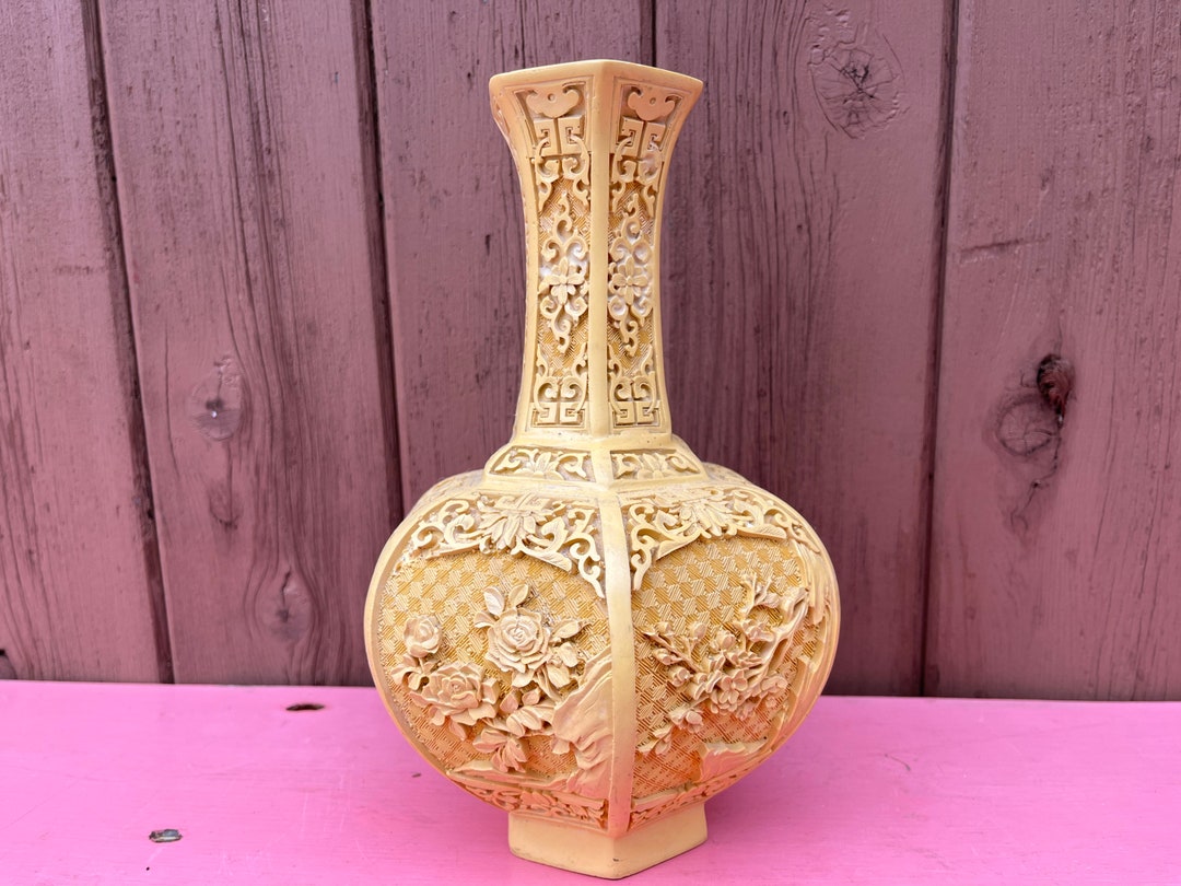 Vase Hand Carved Chinese Cinnabar Vase Asian Vase Chinese Vase Etsy