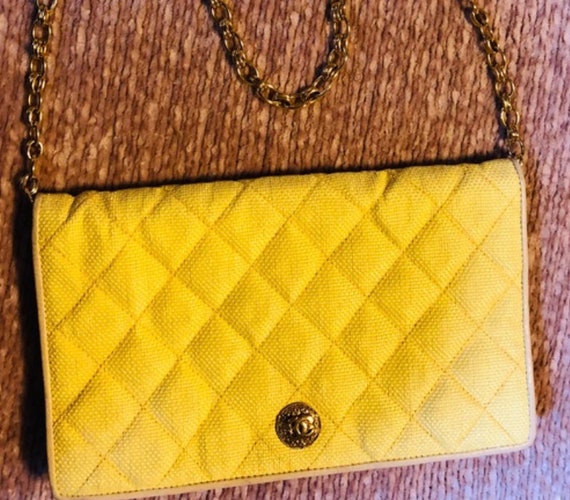 Chanel Vintage Rare Yellow Straw Shoulder Bag