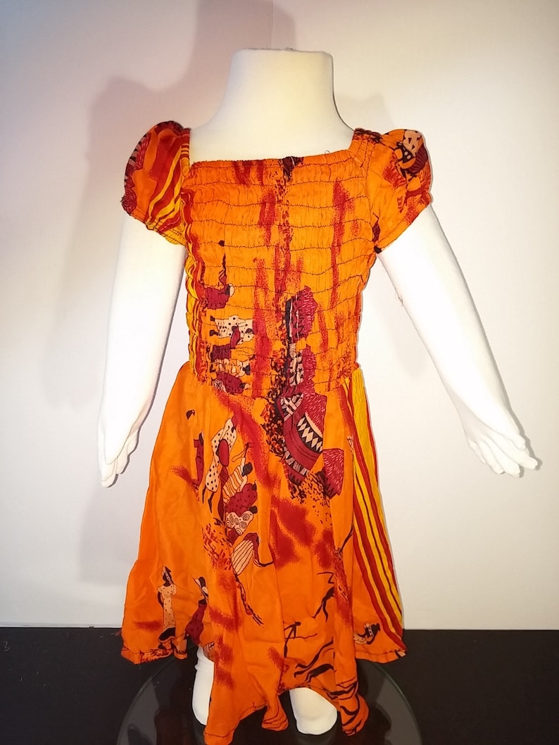 African village pattern orange dresses