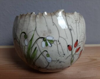 snowdrops Raku,windlight ceramics