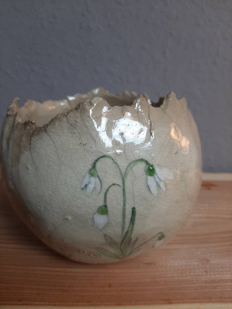 snowdrops Raku,windlight ceramics