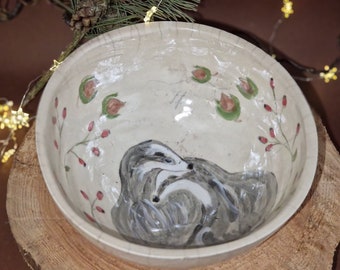 Raku-Schale Dachs,Winter,Keramik