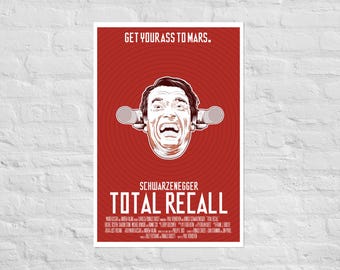 Total Recall Filmplakat - 1990 Sci-Fi Film Druck, Arnold Schwarzenegger, Retro minimalistische Wandkunst, A1/A2 Größen