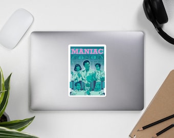 Maniac Grid Grinsekatze Sticker: Retro Sci-Fi Vinyl Aufkleber