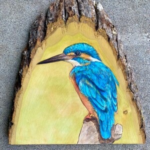 Kingfisher Bird Wood Art: Original Pyrography Wall Decor