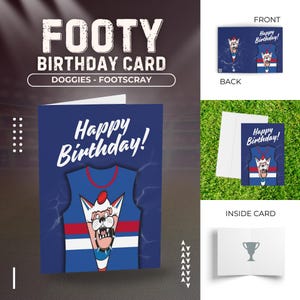 Hündchen Geburtstagskarte, Fußball Grußkarten, Footscray Fußballverein, Footy Fans Geschenk, Sportfeier Briefpapier, AFL Team