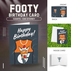 GWS Giants Birthday Card,Football Greeting Cards, GWS Sydney Football Club, Footy Fans Gift, Sports Celebration Stationery, AFL Team