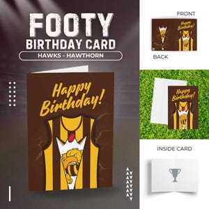 Carte d'anniversaire Hawks, Cartes de voeux de football, Club de football Hawthorn, Cadeau pour les fans de football, Papeterie pour célébration sportive, Équipe de l'AFL