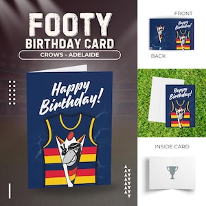 Crows Geburtstagskarte, Fußball Grußkarten, Adelaide Football Club, Footy Fans Geschenk, Sportfeier Briefpapier, AFL Team