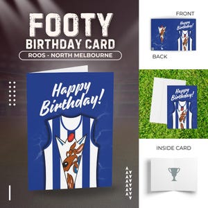 Carte d'anniversaire Roos, Cartes de voeux de football, Nth Melbourne Football Club, Cadeau pour les fans de football, Papeterie pour célébration sportive, Équipe de l'AFL