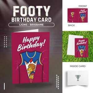 Lions Birthday Card, Football Greeting Cards, Brisbane Football Club, Footy Fans Gift, Sports Celebration Stationery, AFL Team