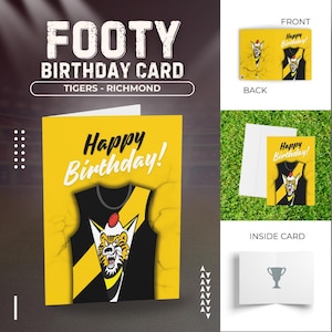 Tigers Geburtstagskarte, Fußball Grußkarten, Richmond Football Club, Geschenk für Footy Fans, Sportfeier Briefpapier, AFL Team