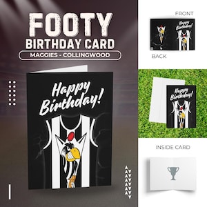 Maggies Geburtstagskarte, Fußball Grußkarten, Collingwood Football Club, Footy Fans Geschenk, Sportfeier Briefpapier, AFL Team