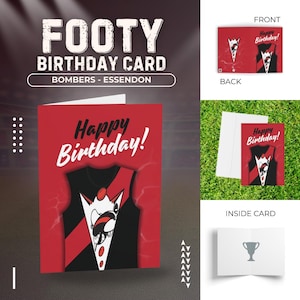 Carte d'anniversaire des Bombers, Cartes de voeux de football, Club de football d'Essendon, Cadeau pour les fans de football, Papeterie pour célébration sportive, Équipe de l'AFL