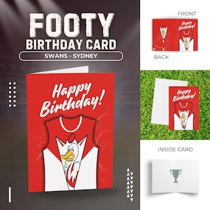 Schwäne Geburtstagskarte, Fußball Grußkarten, Sydney Football Club, Footy Fans Geschenk, Sportfeier Briefpapier, AFL Team