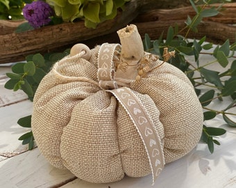 Pumpkin size XL in cream sand beige made of linen autumn decoration