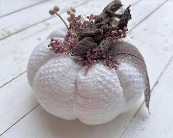 Pumpkin made of antique linen with driftwood decoration unique