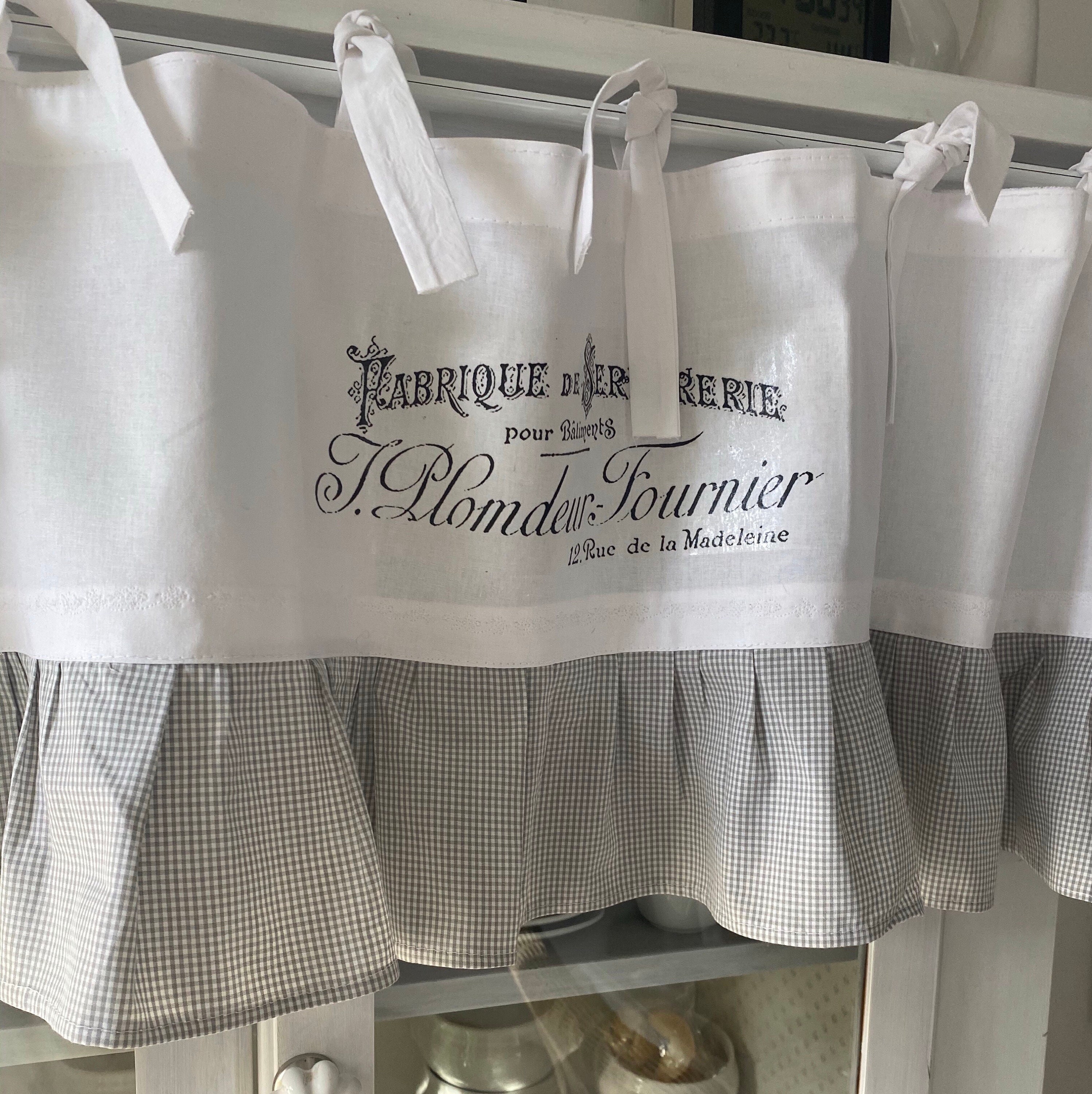 Landhausgardine Weiß Grau Volant Schlaufen in französischen | Etsy