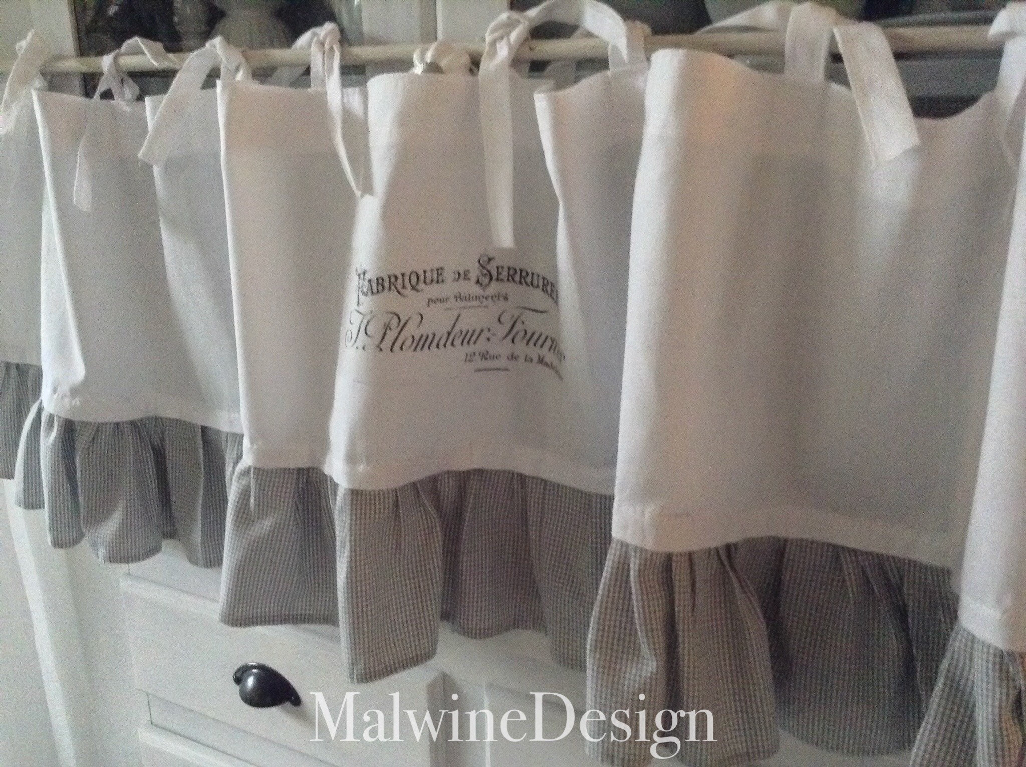 Landhausgardine Weiß Grau Volant Schlaufen in französischen | Etsy