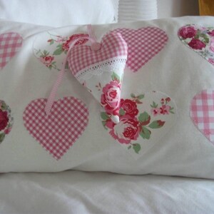 Cushion cover patchwork with appliqué hearts rose petals image 8