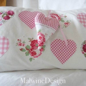 Cushion cover patchwork with appliqué hearts rose petals image 4