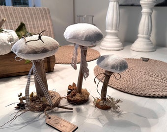 Decorative mushrooms made of linen, set of 3 in autumn magic