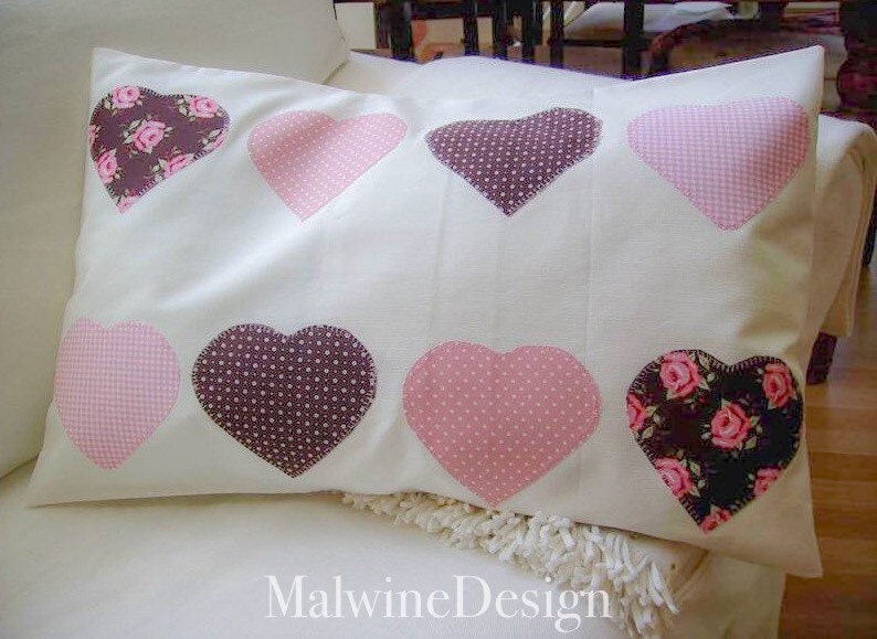 Pillow cover 40 x 60 cm appliques,heart in country style image 6