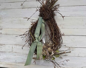 Türkranz Natur Birkezweigen Osternest mit Wachteleier