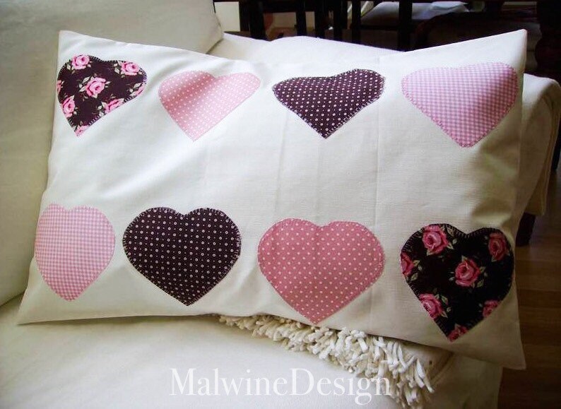 Pillow cover 40 x 60 cm appliques,heart in country style image 7