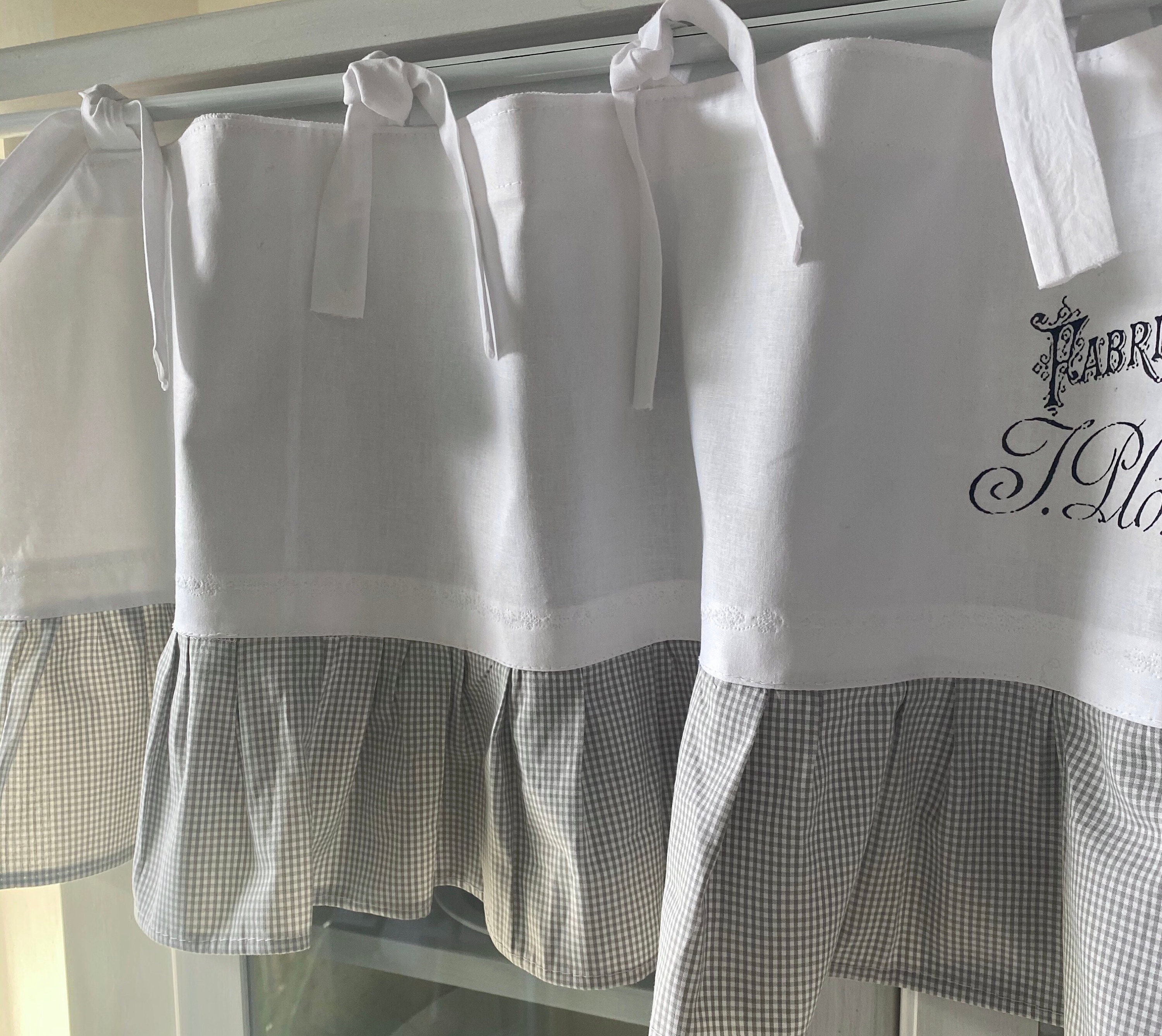 Landhausgardine Weiß Grau Volant Schlaufen in französischen | Etsy