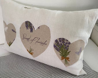 Pillowcase Vintage Linen with Heart Application Lavender Pattern