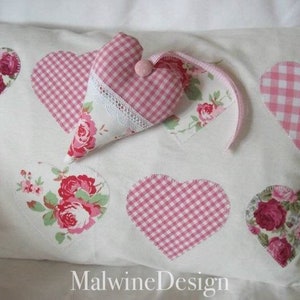 Cushion cover patchwork with appliqué hearts rose petals image 6