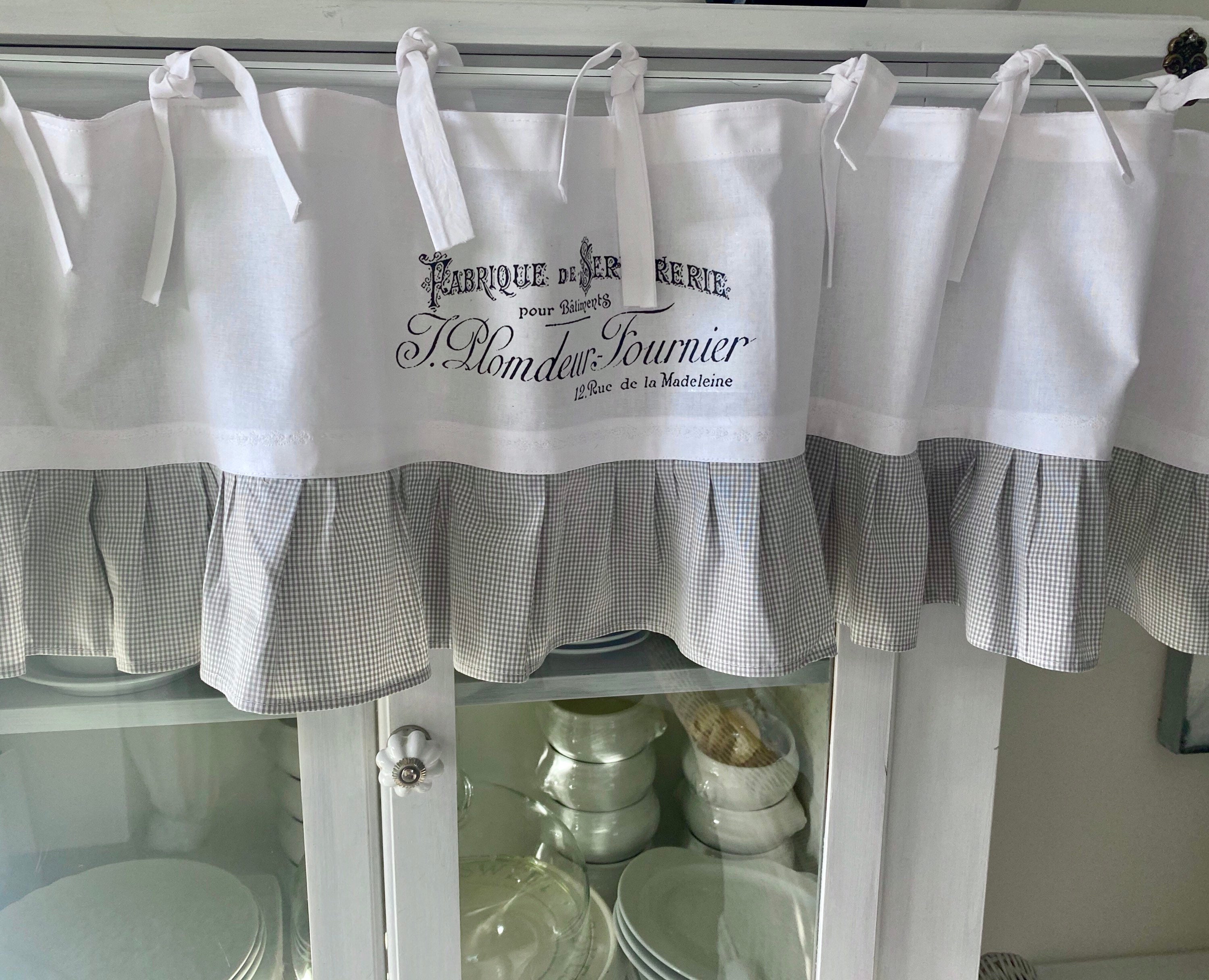 Landhausgardine Weiß Grau Volant Schlaufen in französischen | Etsy