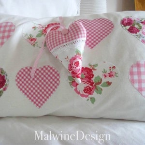 Cushion cover patchwork with appliqué hearts rose petals image 10