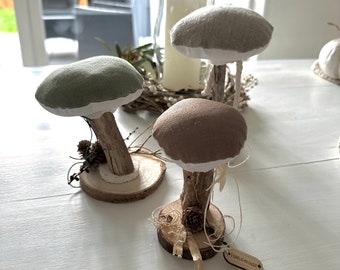 Linen mushrooms set of 3 in autumn decoration