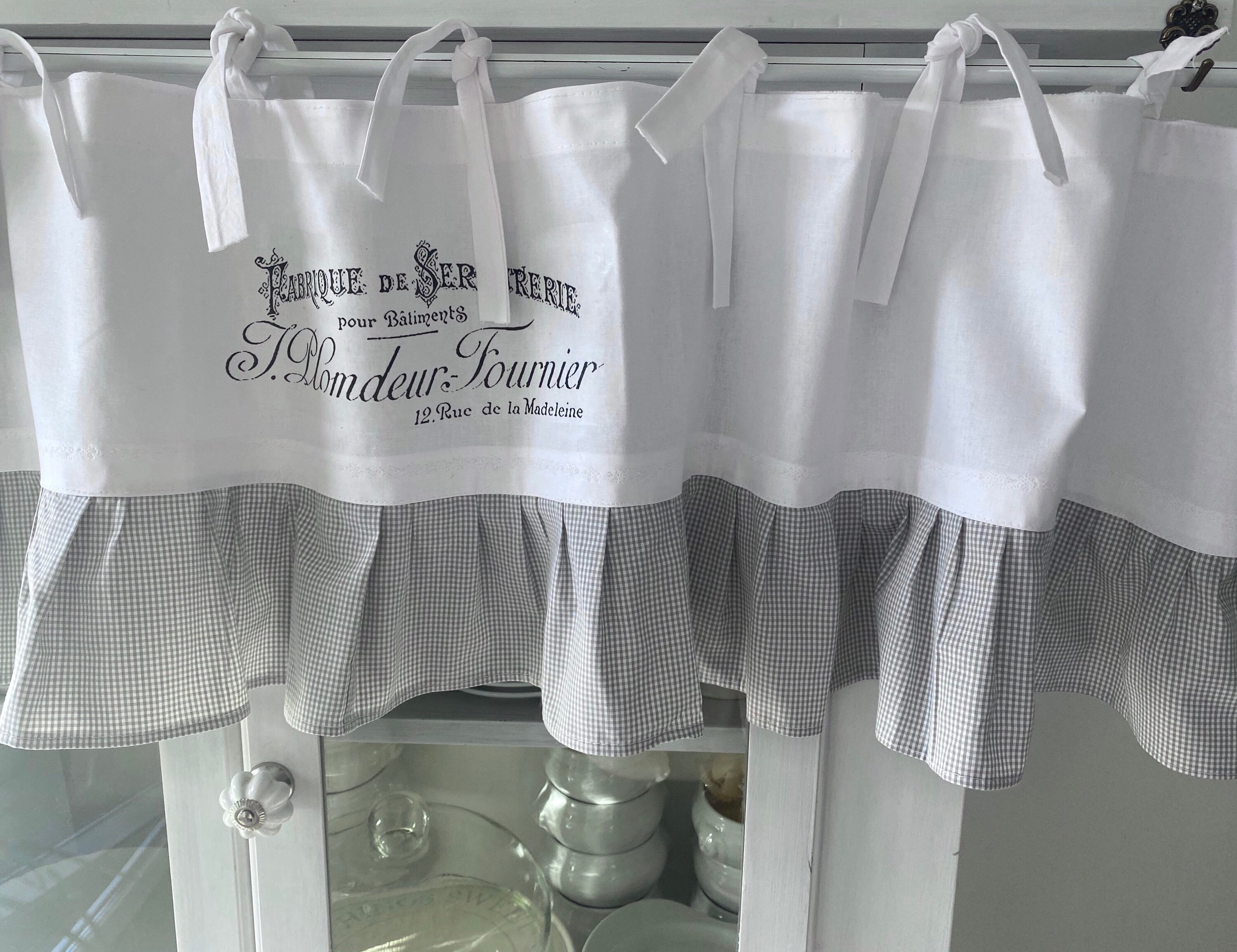 Landhausgardine Weiß Grau Volant Schlaufen in französischen | Etsy