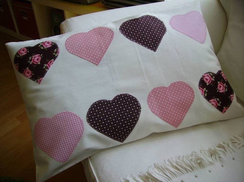 Pillow cover 40 x 60 cm appliques,heart in country style image 3
