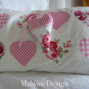 Cushion cover patchwork with appliqué hearts rose petals image 1