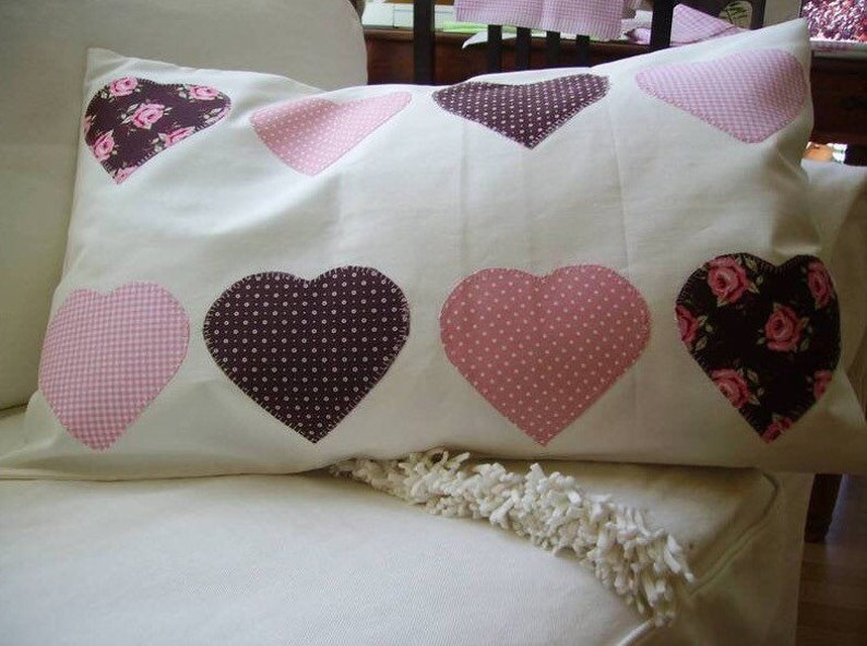 Pillow cover 40 x 60 cm appliques,heart in country style image 2